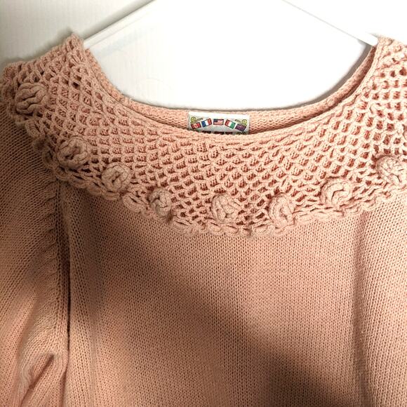 Vintage 90's C.S.L Cherry Stick Ltd Knit Sweater Crotched Neckline Peach - Picture 8 of 8